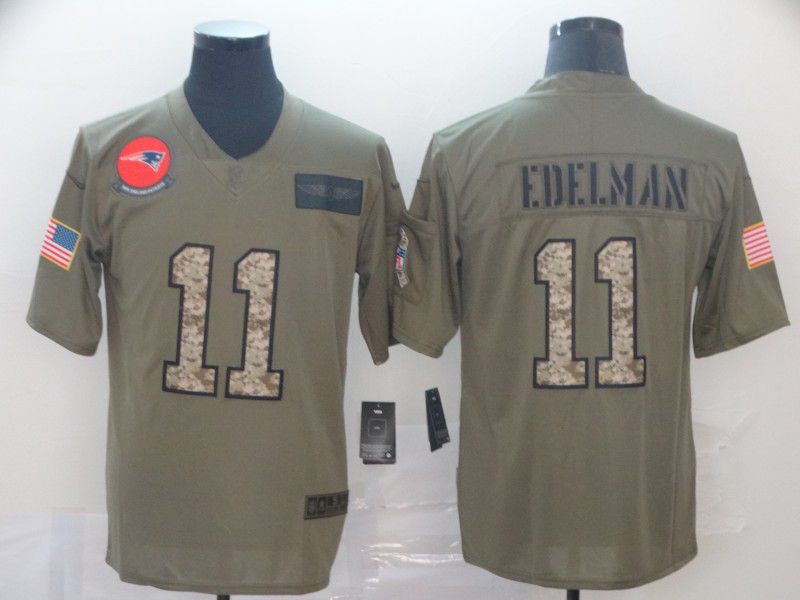 Men New England Patriots #11 Edelman Camo Nike Olive Salute To Service Limited NFL Jersey